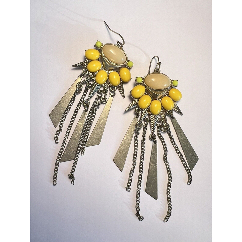 Tribal Yellow Stones Chandelier Style Drop Dangle Chain Tassel Drop Pierced Hook